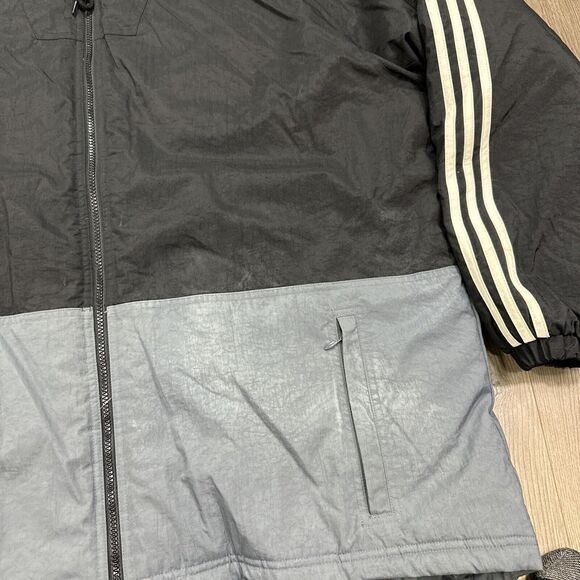 Vintage Adidas Black Gray Winter Hooded Oversized Quilted Jacket Mens Size XL - Picture 4 of 10